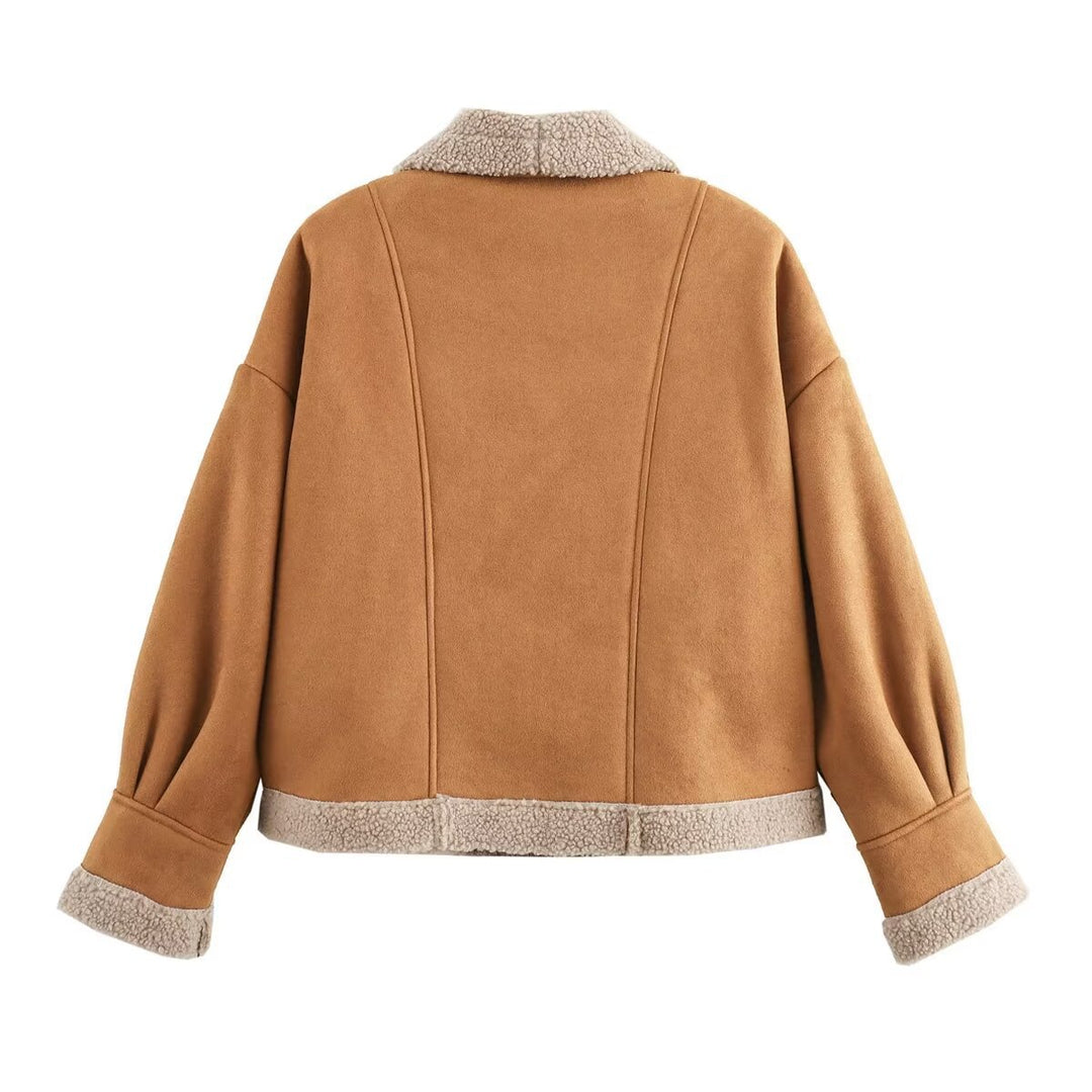 Women's short jacket with teddy lining, shawl collar, and oversized cut Mune Fashion