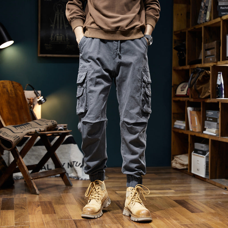 Men's Utility Cargo Jogger with Elastic Waistband, Drawstring and Multiple Pockets Drune