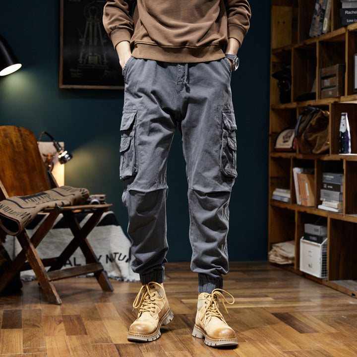 Men's Utility Cargo Jogger with Elastic Waistband, Drawstring and Multiple Pockets Drune