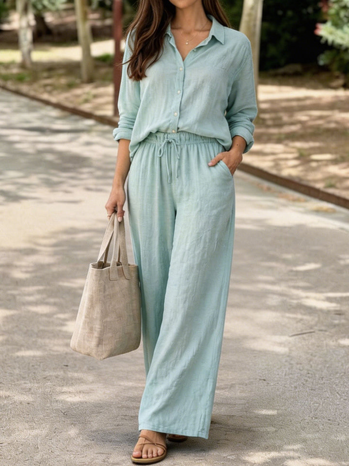 Ladies Lightweight and Comfortable Summer Blouse with Wide Pants Mune Fashion