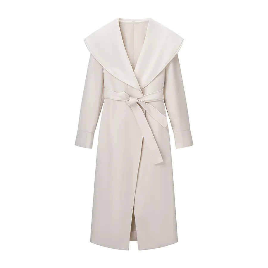 Women's longer wrap absolute coat with voluminous shawl collar and waist belt Mune Fashion