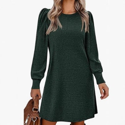 Women's knitted A-line knit dress with puff sleeves Mune Fashion