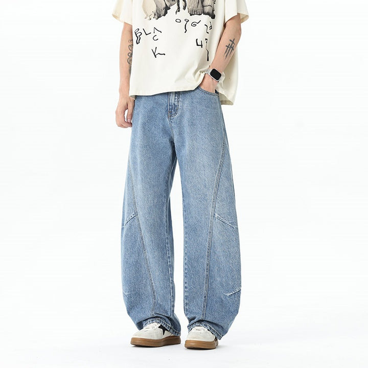 Men's Extra Wide Baggy Jeans with Low Crotch and Distinctive Contrast Stitching Mune Fashion