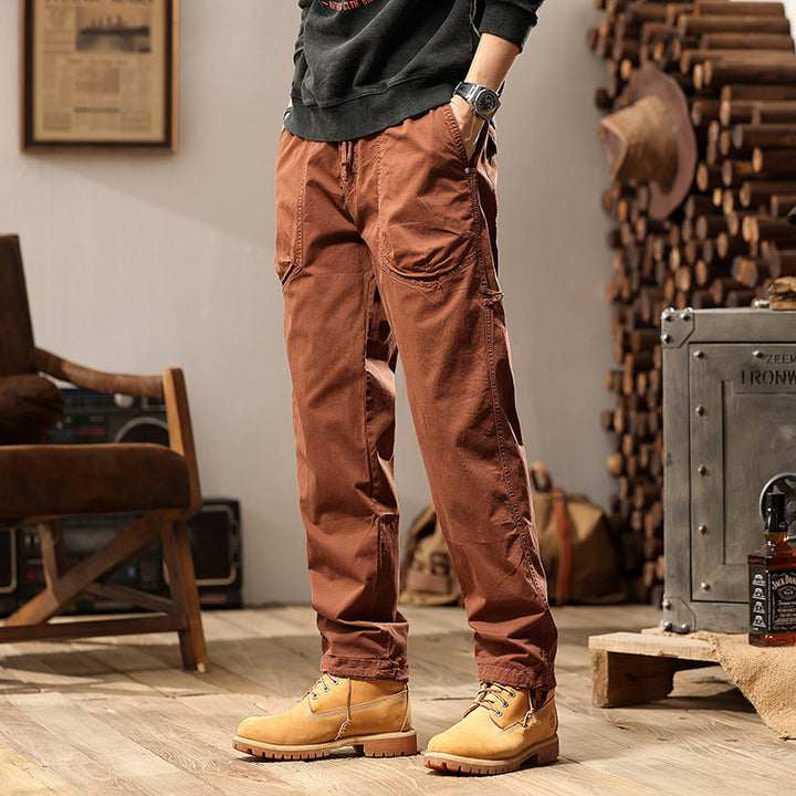 Men's Utility Cargo Pants in Jogger Style with Elastic Comfort Waistband, Multiple Pockets and Drawstrings at Ankles