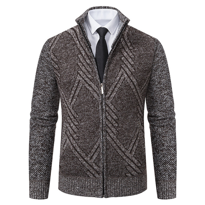 Men's knit zip cardigan with stand-up collar and textured jacquard pattern Mune Fashion