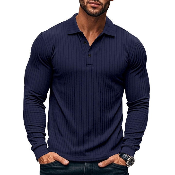 Men's tight-fitting ribbed long-sleeve polo shirt with kent collar and short button placket Mune Fashion