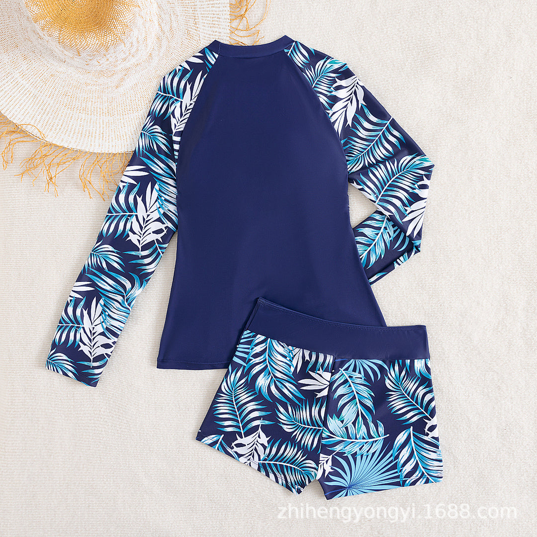 Women's Surf Suit with Long Sleeves and Stylish Plant Patterns Mune Fashion