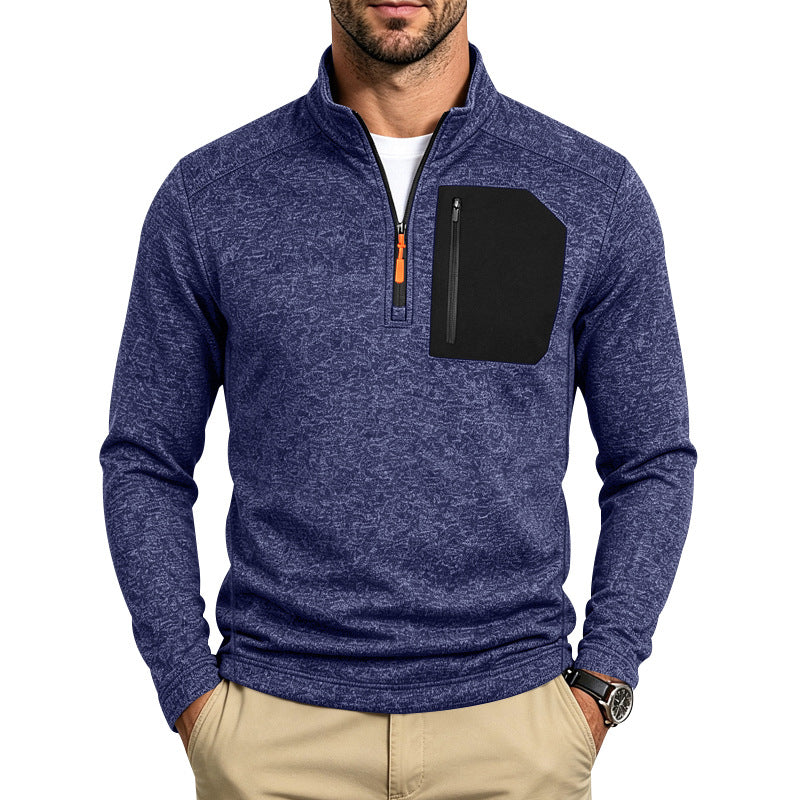 Men's Textured Quarter-Zip Sweater with Half-Zip and Chest Zip Pocket Mune Fashion