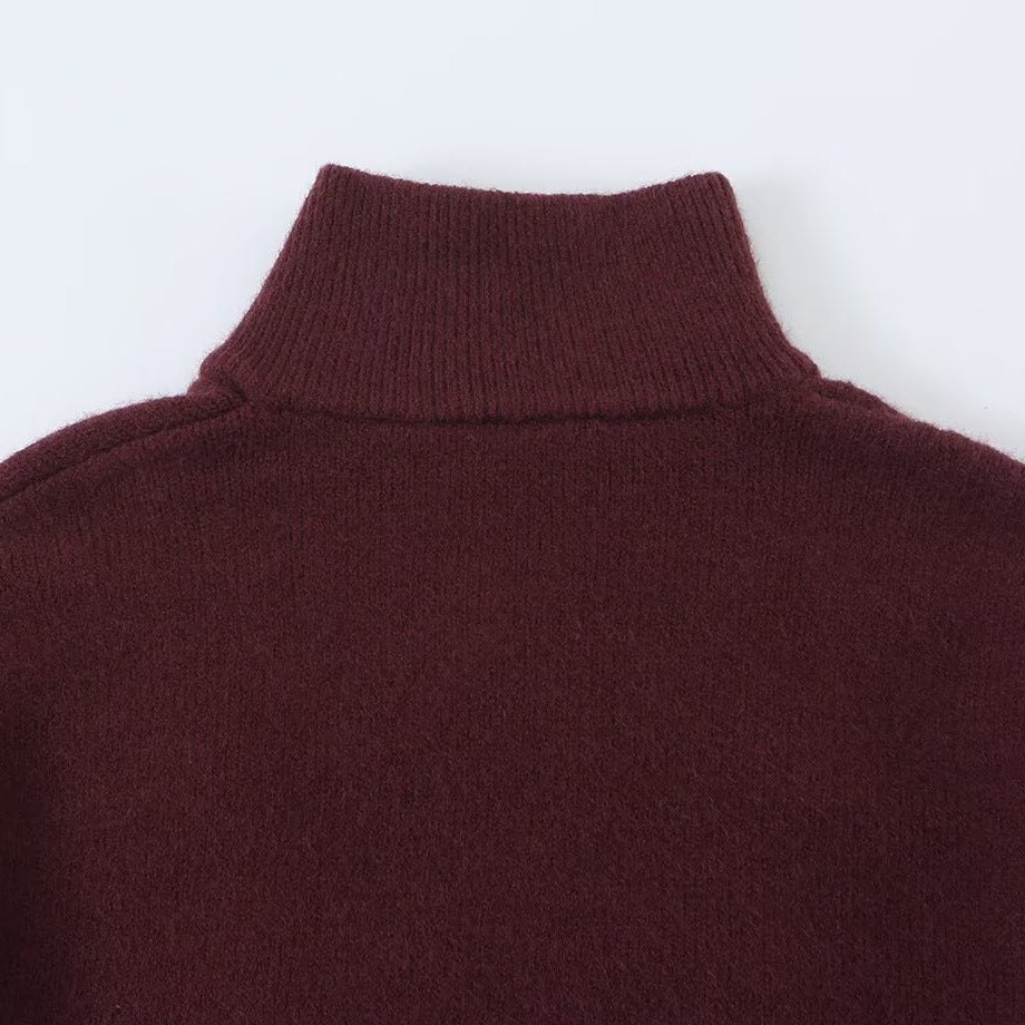 Ladies cardigan with stand-up collar, zipper and decorative knot trims Mune Fashion