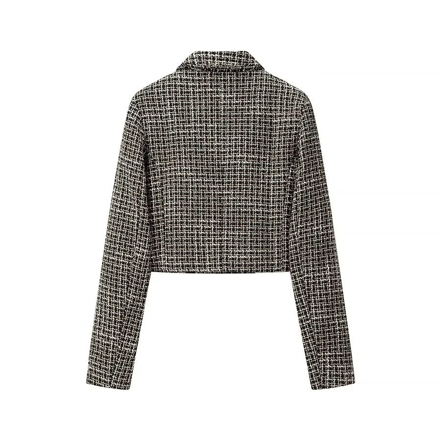 Women's short blazer made of bouclé tweed with a boxy cropped silhouette Mune Fashion