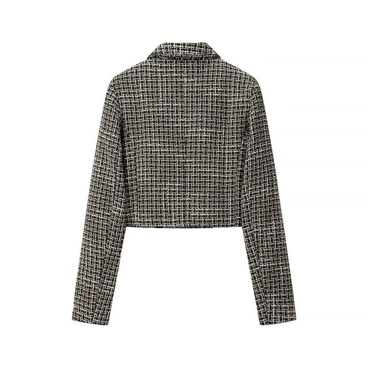 Women's short blazer made of bouclé tweed with a boxy cropped silhouette Mune Fashion