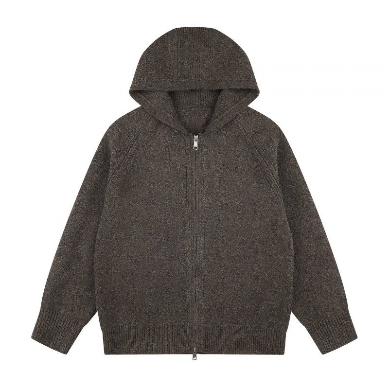 Unisex Wide-Cut Hooded Knit Cardigan with Full Zip and Raglan Sleeves Mune Fashion