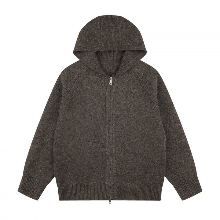 Unisex Wide-Cut Hooded Knit Cardigan with Full Zip and Raglan Sleeves Mune Fashion