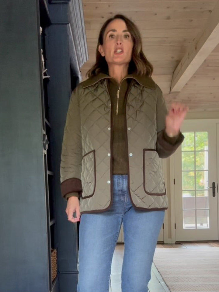 Ladies quilted field jacket with contrast piping, patch pockets & hip-length boxy silhouette Mune Fashion