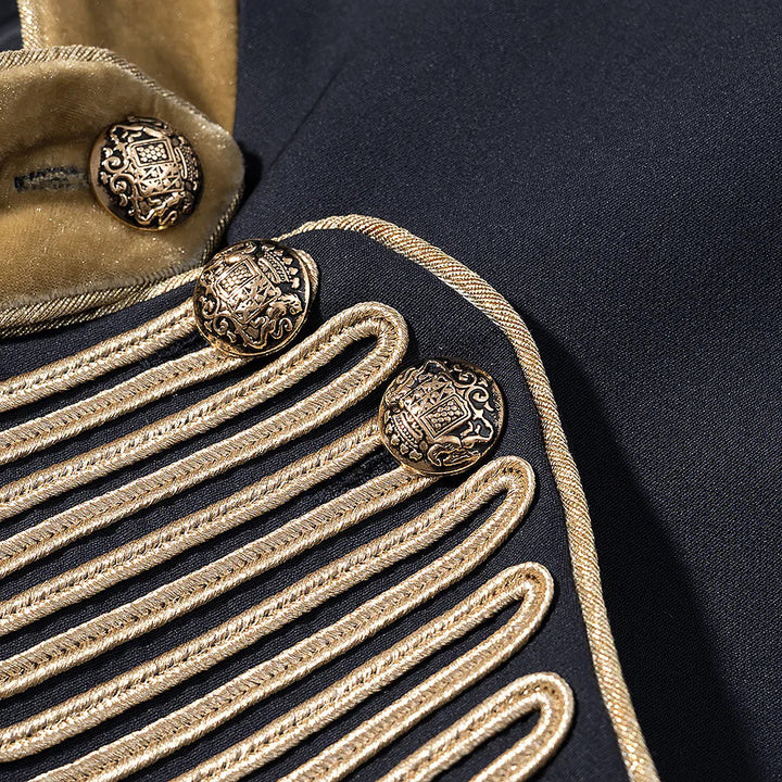 Ladies military parade jacket with gold-embellished braids, stand-up collar and velvet cuffs Mune Fashion