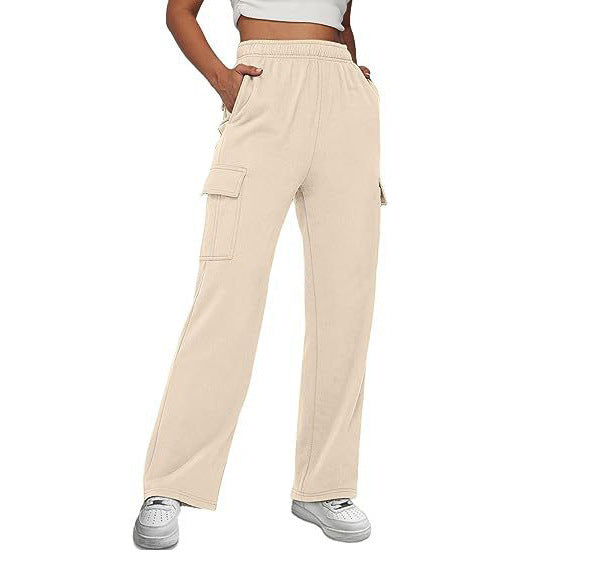 Women's casual cargo leisure pants with wide leg elastic waistband and patch pockets Mune Fashion