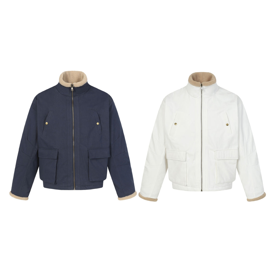Men's short jacket in field style with teddy fur collar and cargo pockets Mune Fashion