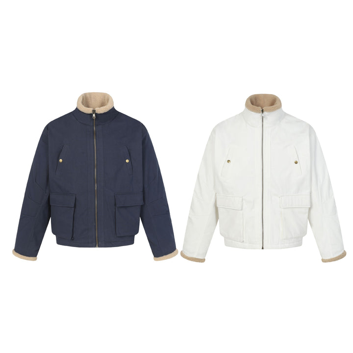 Men's short jacket in field style with teddy fur collar and cargo pockets Mune Fashion