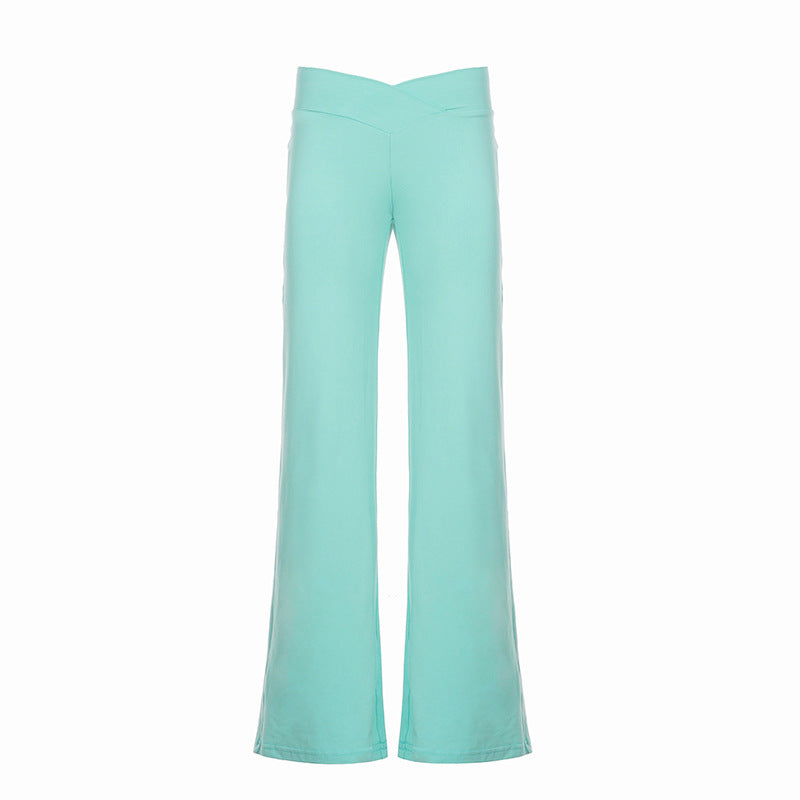 Women wide Palazzo pants with V-shaped waistband seam and elastic stretch jersey Mune Fashion