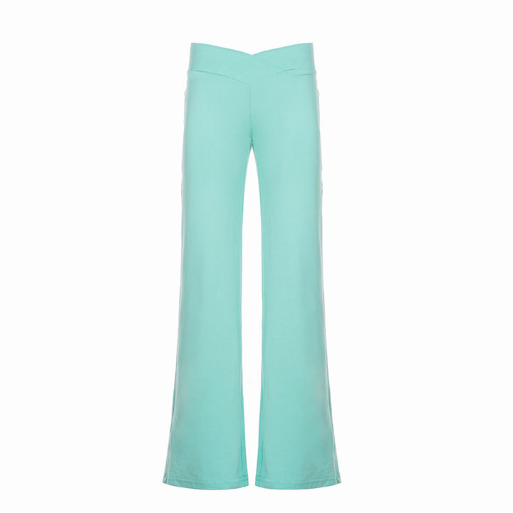 Women wide Palazzo pants with V-shaped waistband seam and elastic stretch jersey Mune Fashion