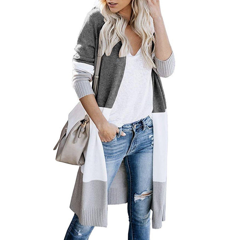 Women's Longline Cardigan with Colorblock Design, Open Front and Ribbed Hem Mune Fashion