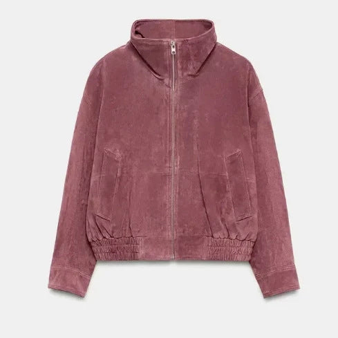 Women’s short-cut boxy blouson with high stand-up collar and dropped shoulders Mune Fashion