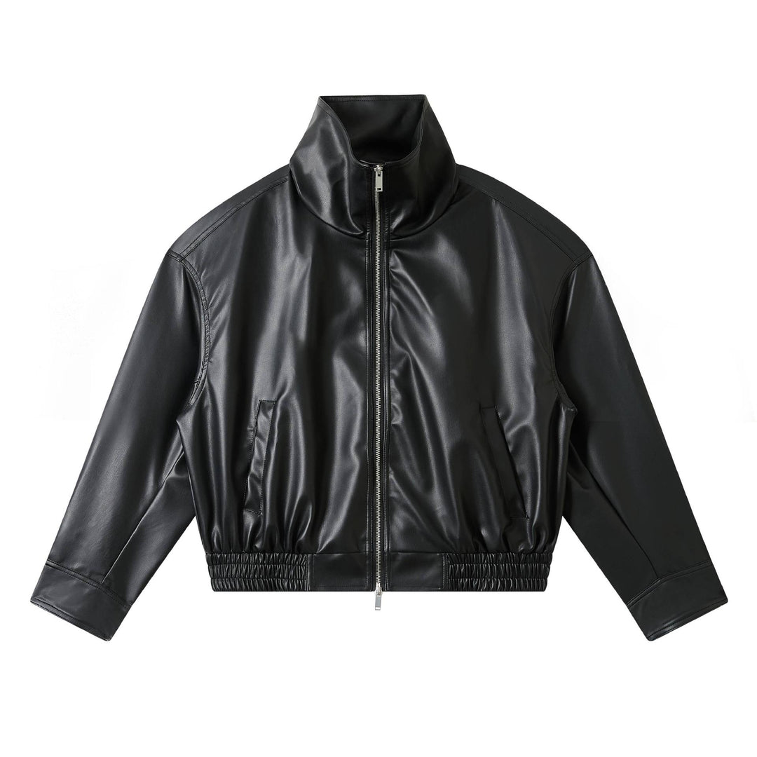 Men's faux leather bomber jacket in boxy cut with elastic hem and double zipper Mune Fashion