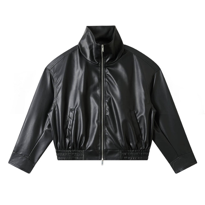 Men's faux leather bomber jacket in boxy cut with elastic hem and double zipper Mune Fashion