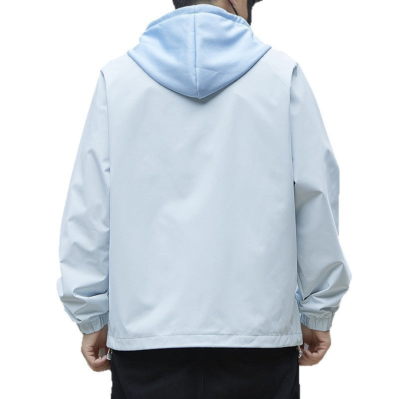 Men's Lightweight Hooded Rain Jacket in Bomber Style with Concealed Zipper and Elastic Cuffs Mune Fashion
