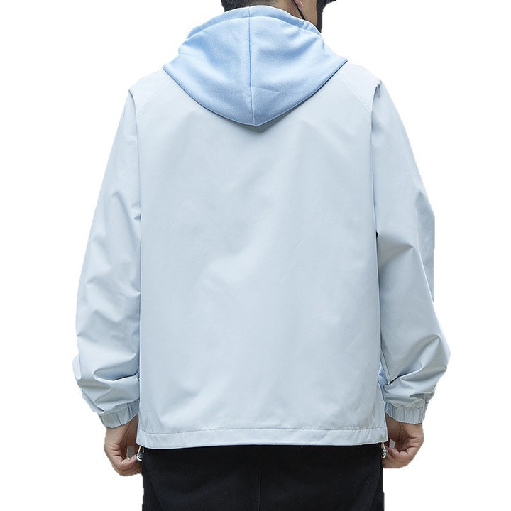 Men's Lightweight Hooded Rain Jacket in Bomber Style with Concealed Zipper and Elastic Cuffs Mune Fashion