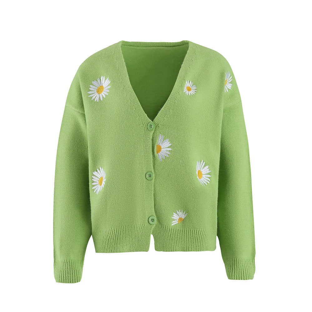 Women's knit cardigan with daisy embroidery Mune Fashion