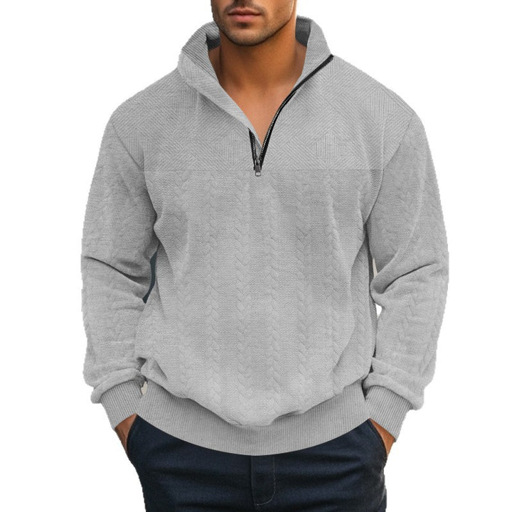 Men's structured half-zip knit pullover with stand-up collar and cable pattern Mune Fashion