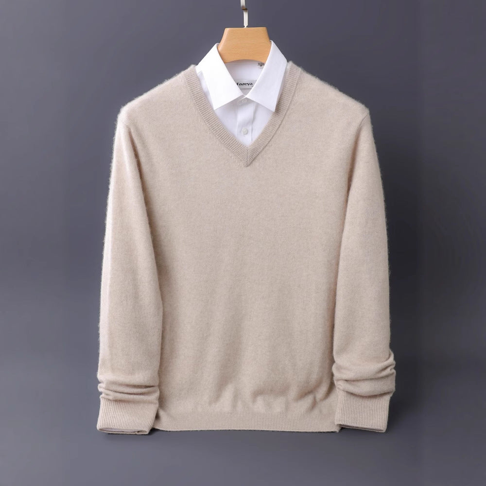 Men's fine V-neck sweater made from merino-cashmere blend with ribbed cuffs Mune Fashion