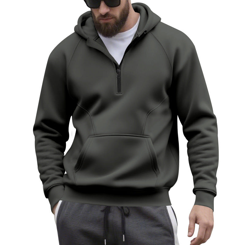 Men's half-zip hoodie in a minimalist softshell look with kangaroo pocket and raglan sleeves Mune Fashion
