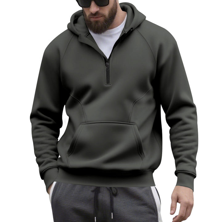 Men's half-zip hoodie in a minimalist softshell look with kangaroo pocket and raglan sleeves Mune Fashion