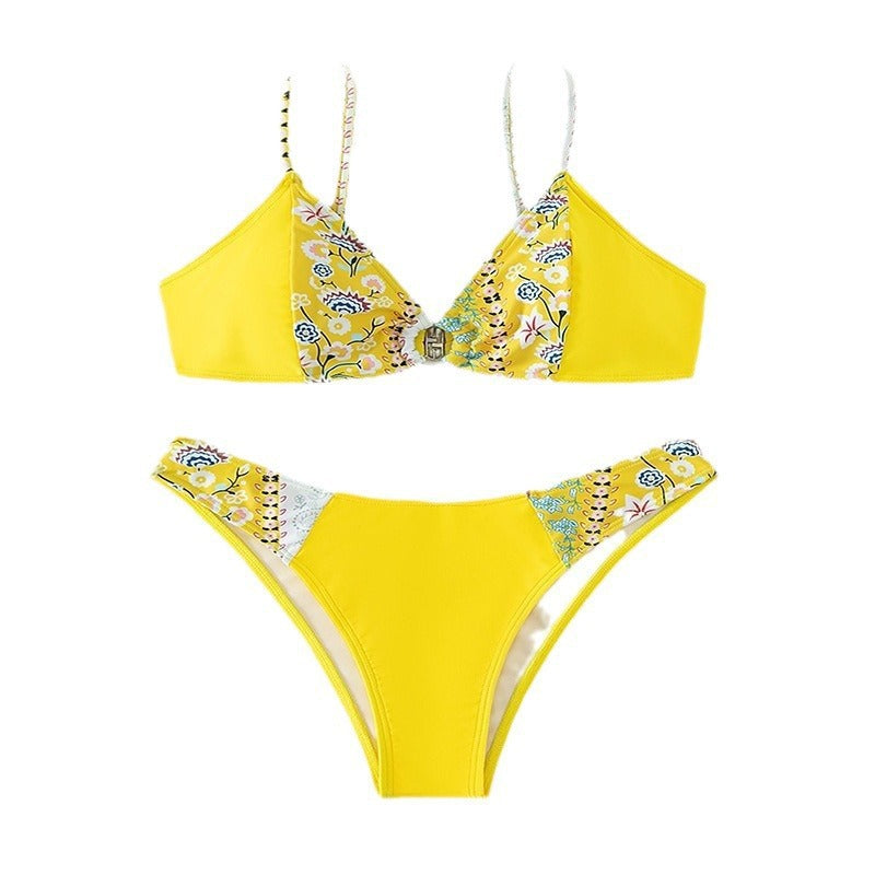 Ladies triangle bikini with floral design and elegant ring Mune Fashion