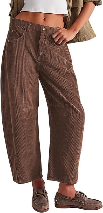 Women Wide Cord Pants with High Waist, Cropped Leg and Side Pockets Mune Fashion