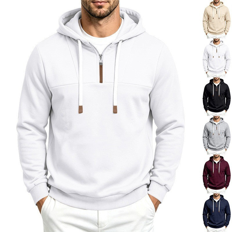 Men's Modern Half-Zip Hoodie made of French Terry with decorative tab and drawstring Mune Fashion