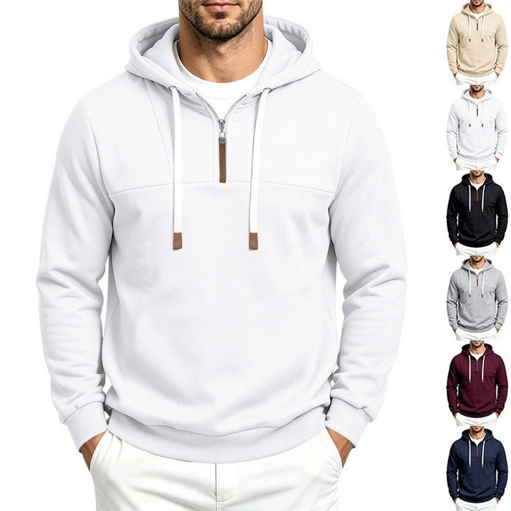 Men's Modern Half-Zip Hoodie made of French Terry with decorative tab and drawstring Mune Fashion