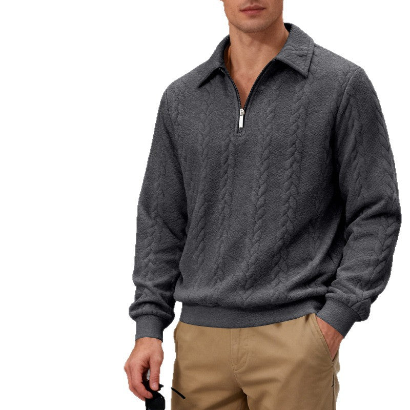 Men's coarse knitted troyer with short zipper and polo collar Mune Fashion