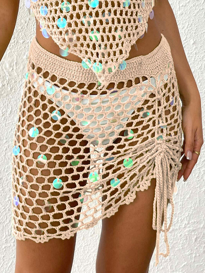 Ladies Crochet Beach Sarong with Decorative Sequins Mune Fashion