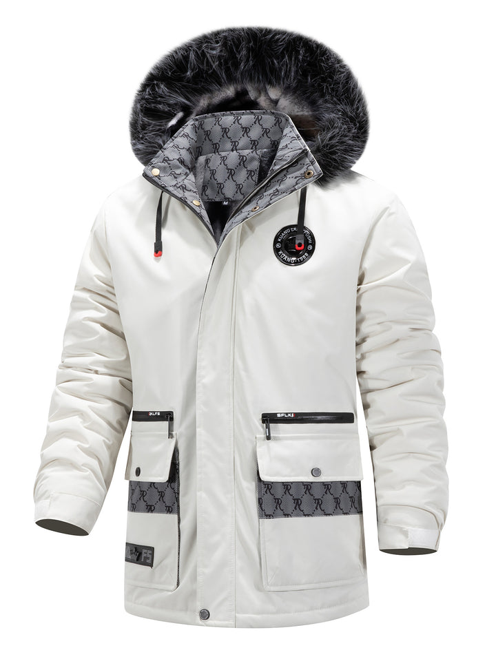 Men's Long Thermal Parka with Hood, Logo Lining and Multifunctional Pockets Mune Fashion