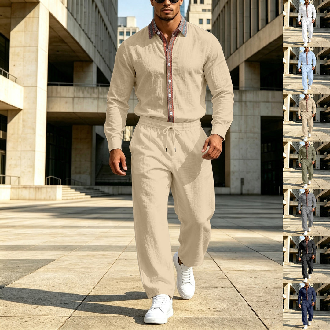 Men's linen shirt with contrast button placket and casual fit Mune Fashion