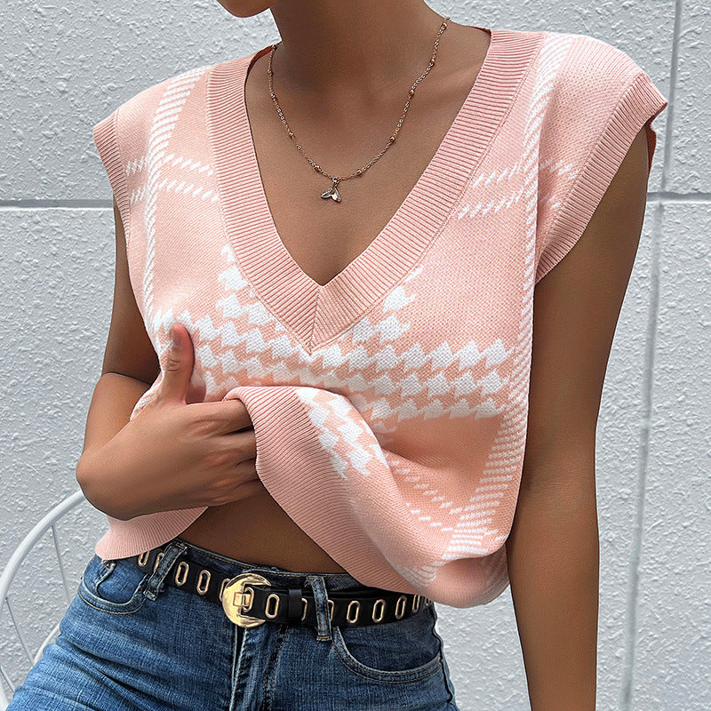 Ladies Trendy V-Neck Knit Sweater Mune Fashion