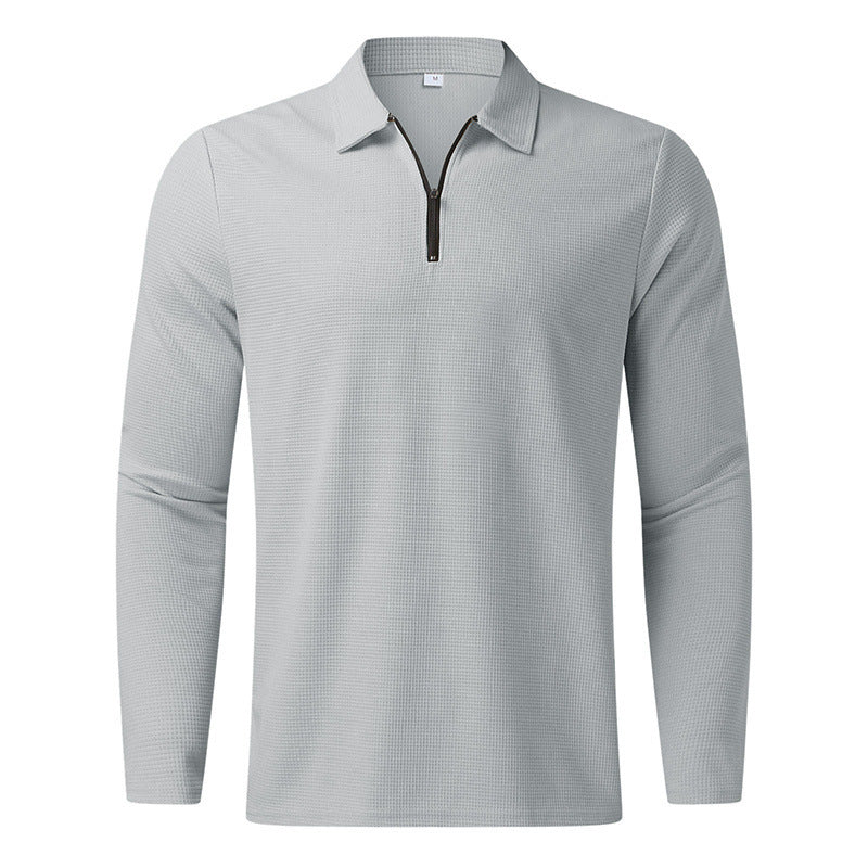 Men's Fine Waffle Knit Half-Zip Polo with Kent Collar & Long Sleeve Mune Fashion