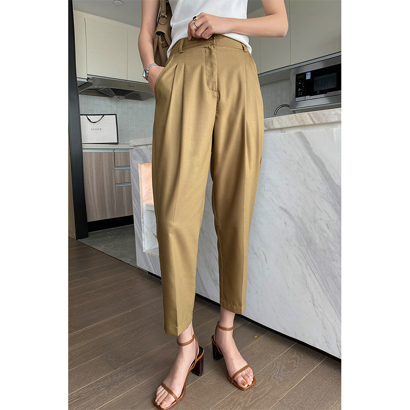 Women High-waisted Pleated Trousers with Cropped Fit and Tapered Leg Mune Fashion