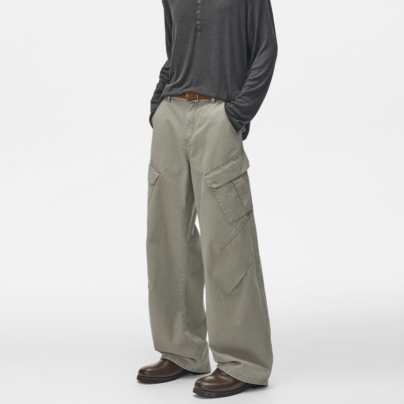 Men's Ultra Wide Cargo Twill Pants with High Waistline, Oversized Legs and Flap Pockets Mune Fashion