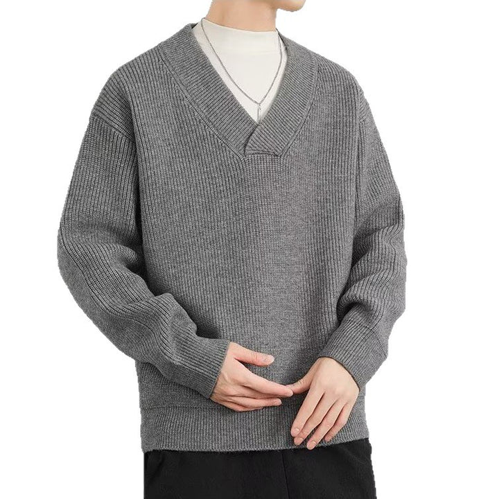 Men's chunky knit pullover with V-neck Mune Fashion