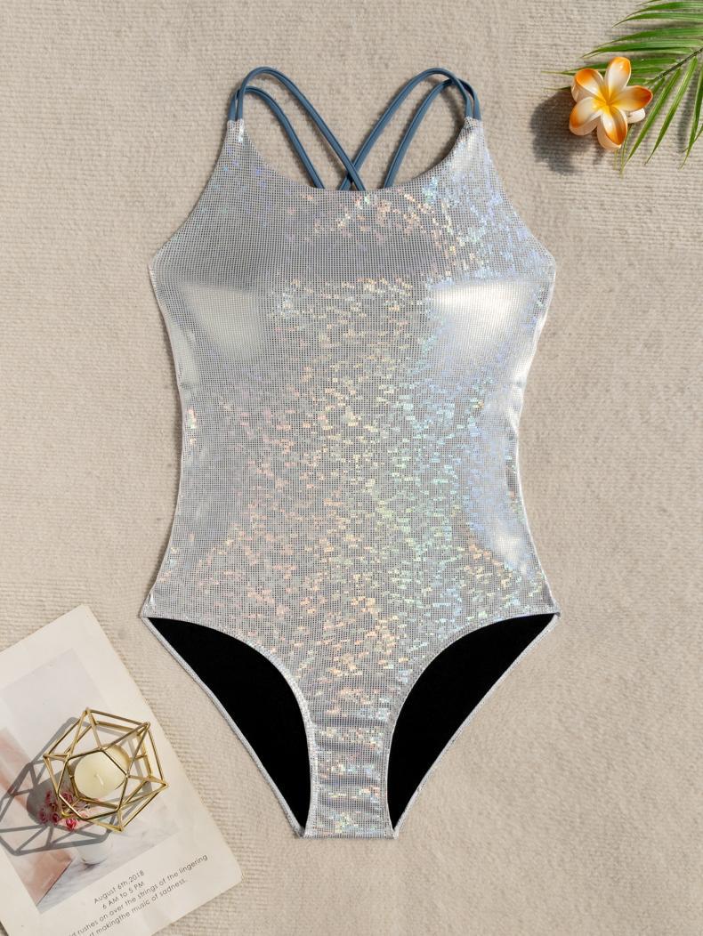 Ladies one-piece swimsuit with shimmering mesh design Mune Fashion