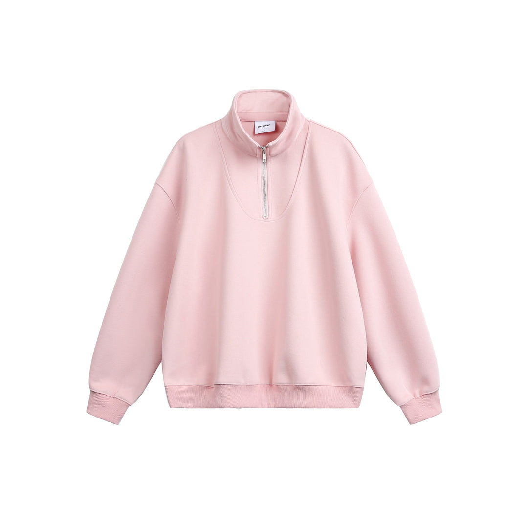 Women Oversize Sweatshirt with Half Zip and Stand-Up Collar Mune Fashion